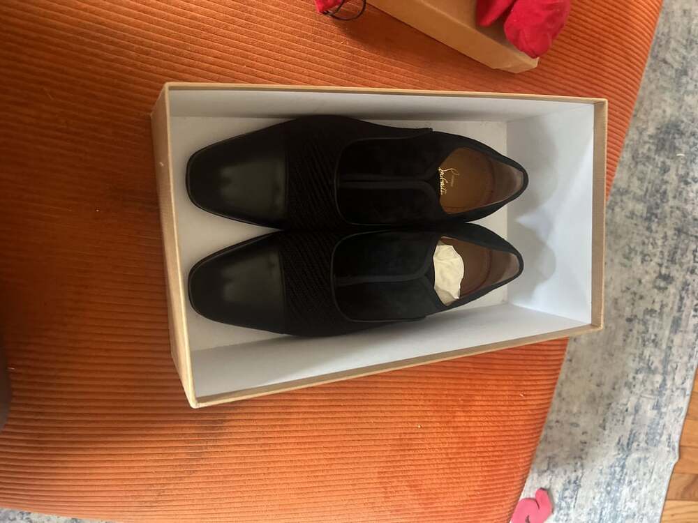 Christian Louboutin Alpha Male Flat Calf P/Tresse Black Shoes Size 42